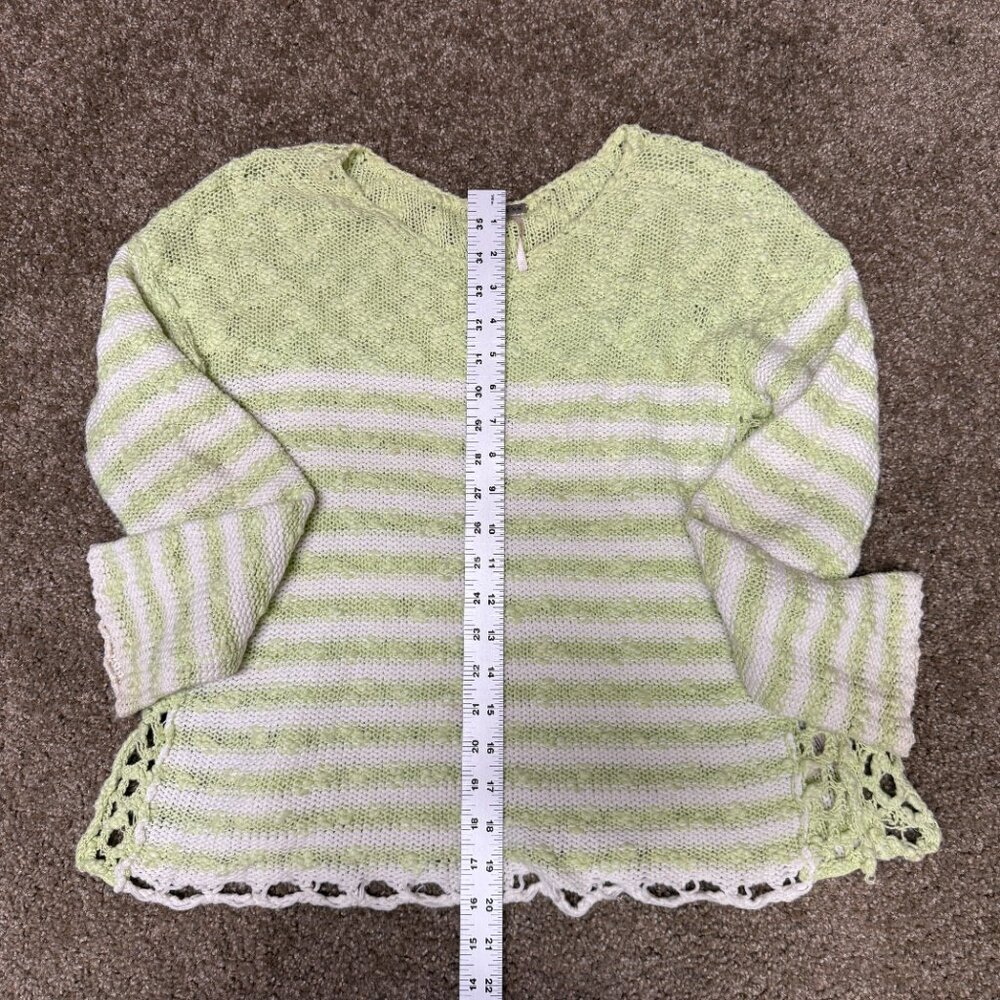 Free People Open Knit Sweater Women XS Green White Striped Loose Textured Cotton - Picture 8 of 12